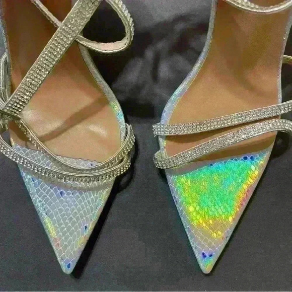 Pointed Toe Heels for Women Ankle Strap Women's Heeled Sandals Glitter Heels - Picture 3 of 9
